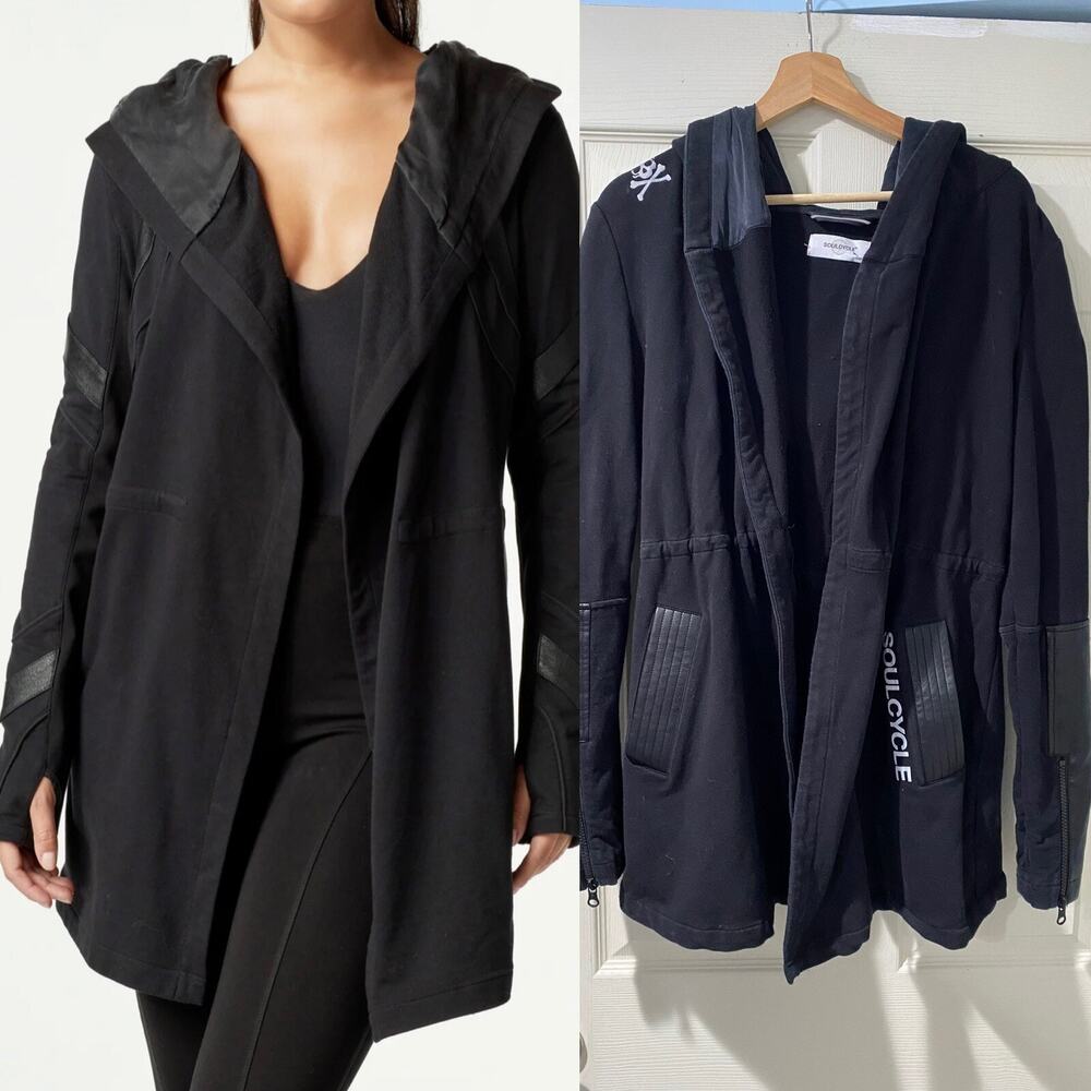 SoulCycle Black Hoodie With Leather Arms Size Medium‎ A001510